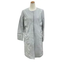 199990 ★タグ付き・美品★ PoshAlma ポッシュアロマ 羊革 ラムレザー コート グレー（裏地パープル）Lサイズ