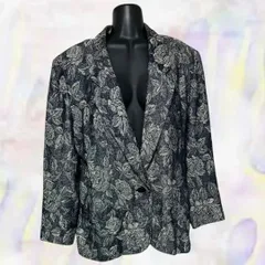 Ma'amFace　マムフェイス　テーラードジャケット　ネイビー　レディース　花柄　シック　フリーサイズ　ボタニカル　ゴブラン　一つボタン