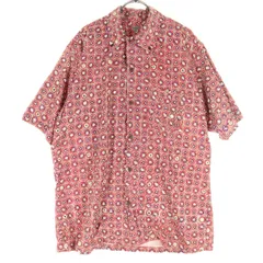 BLUE LABEL ブルーレーベル 刺繍 半袖 ボタンダウンシャツ L レッド系 ユナイテッドアローズ メンズ 古着