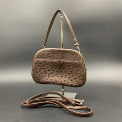 65 良品 オーストリッチ エキゾチックレザー パッチワーク 2way ハンドバッグ ショルスト付き ブラウン レディース 鞄