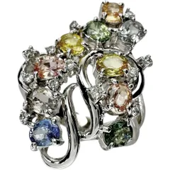 11号 サファイア ピンク/ブルー/イエロー/グリーン/ホワイト 2.15ct ダイヤモンド 0.12ct リング・指輪 K18WGホワイトゴールド 18金  6.5g レディース 【中古】【真子質店】【NN】