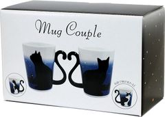 マグカップ　白黒ブチ猫　色変わり　夜明け ペアセット