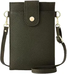 Four leaf スマホ 小銭 カードが入る スマホポーチ レディース 斜めがけ 携帯 ショルダー バッグ 縦型 軽量 レザー お財布 小銭入れ 一体型 ポシェット サコッシュ(グリーン)