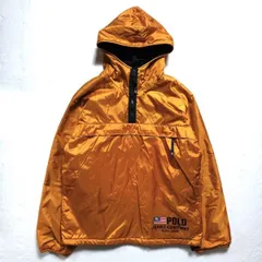90's ラルフローレン ポロジーンズ ビッグロゴプリント ナイロン アノラックパーカー (S) オレンジ 中綿入り 90年代 旧タグ オールド POLO アメリカ古着 USED  ビンテージ ヴィンテージ