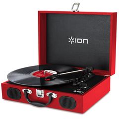 【新着商品】ION Audio(アイオンオーディオ) ポータブルレコードプレーヤー スーツケース型 スピーカー内蔵持ち運び 電池でも稼働 Vinyl Transport 赤