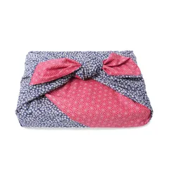 【特価商品】風呂敷 リバーシブル【三巾 105cm】ふろしき 綿100% 大判 三幅 桜 花柄 [あめてまり] 和柄 おしゃれ かわいい 有職 小桜×麻葉 青赤 綿 小紋 両面 ふろしき 厚手 エコバッグ ピクニック キャンプ (ネイビーブルー×カーディナルレ