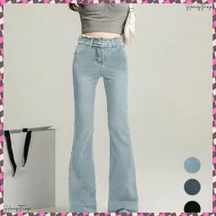 送料無料 フリンジ フレアパンツ デニムパンツ レディース ハイウエスト 切りっぱなし カットオフ ジーパン カジュアル ブーツカットデニム 細見えデニムパンツ 韓国風 美脚脚長 ボトムス 着やせロングパンツ おしゃれ ジーパン