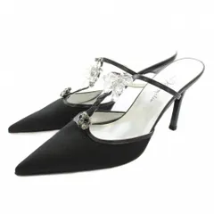 銀座かねまつ GINZA Kanematsu ミュールパンプス ポインテッドトゥ サテン ビジュー装飾 24.5cm 黒 ブラック /KU