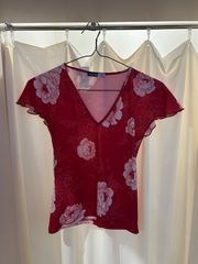 jeans west ジーンズウエスト Tシャツ 半袖T ドライ ポリエステル 花柄 レッド ホワイト サイズ10 A-655