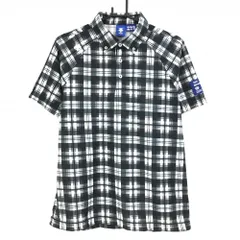 【美品】デサントゴルフ 半袖ポロシャツ 黒×白 チェック柄 肩ロゴ 中田英寿 メンズ O ゴルフウェア DESCENTE