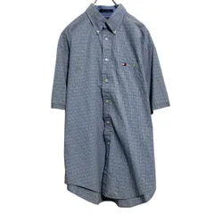 TOMMY HILFIGER 半袖 チェックシャツ トミーフィルフィガー ブルー L 90s ボタンダウン ポケット 古着卸 アメリカ仕入 a703-5757
