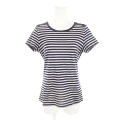 バーバリー ロンドン BURBERRY LONDON Tシャツ カットソー ラウンドネック 半袖 肩ボタン ロゴ刺繍 コットン ボーダー 2 M 紫 パープル グレー B1P91-373-36 /AH18 ■GY18