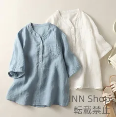 【新品未使用】綿麻 シャツ ブラウス レディース 半袖 コットンリネン シャツブラウス トップス ゆったり ふんわり 柔らかい 可愛い 大人 薄手 涼しい 爽やか 夏 ブルー ホワイト 柔らか デザイン きれいめ qwcp199