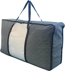 イニコライフ 布団収納袋 羽毛 布団袋 全面 活性炭 シート入 布団ケース 3層不織布 持ち手付 シングル - ダブルサイズ用 かさばる羽毛布団をスッキリ 移動もラクラク(グレー 1枚,  羽毛布団 シングル～ダブルサイズまで ロング)