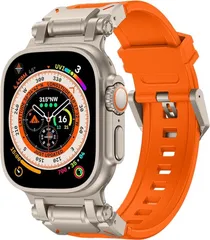 Royce&Roland Apple watch バンド Ultra 3/2/1 対応 49mm Series 10/9/8/7/6/5/4/SE 46/45/44mm おしゃれ アップルウォッチ ベルト TPU ステンレス/ブラック(オレンジ)
