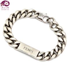 FENDI フェンディ ブレスレット M 全長20.5㎝ チェーンリンク プレート FENDIレタリング パラジウム仕上げブラス イタリア製 現行品