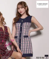 【an/アン】[AOC3543-3674-NV-2309]チェック/ ツイード/ 切替デザイン/ パールボタン/ ノースリーブ/ フレア/ Aライン/ ワンピース/ ミニドレス/ キャバドレス[OF05]