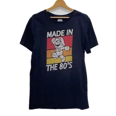 SUPER MARIO/スパーマリオ 80's ゲームTシャツ キャラクター 半袖 Tシャツ フロントプリント オーバーサイズ ビックシルエット メンズ L ネイビー/ブラック