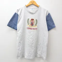 L/古着 半袖 ビンテージ Tシャツ メンズ 90s ヨットクラブ コネチカット ツートンカラー コットン クルーネック 薄グレー他 霜降り 24feb28