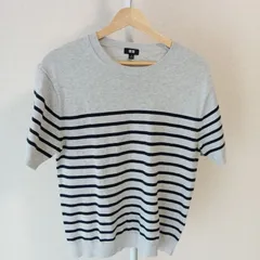 【UNIQLO ユニクロ】メンズ　半袖サマーニット　Mサイズ　グレー紺ボーダー柄