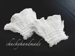 ハンドメイド　つけ袖　フェイクカフス　プリーツレース　フリルレース　華やか　綺麗