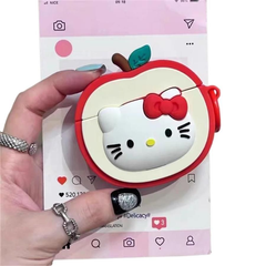赤いリンゴ キティ AirPodsケース Airpods4 猫 イヤホンケース AirPods2/3/4/Pro用ケース エアーポッズケース カラビナクリップ付きシリコ