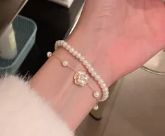 女性用パールビーズブレスレット アクアマリンブレスレット  パーティーウェディング