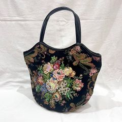美品★ ThinkBee！ シンクビー 花柄 フラワー ビーズ ハンドバッグ 黒