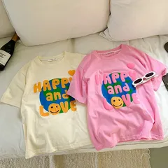 新品 2枚組 スマイルマーク 地球 半袖 Ｔシャツ  女の子 ピンク アイボリー まとめ売り 子供服