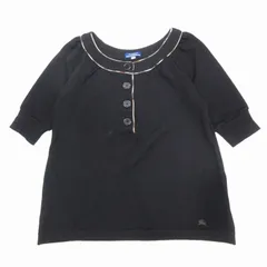 美品 バーバリーブルーレーベル BURBERRY BLUE LABEL ノバ チェック ハーフボタン ニット カットソー トップス 半袖 ウール100％ サイズ38 黒 ブラック レディース/2