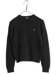 【お得なクーポン配布中!】 90s LAUREN ラルフローレン コットン ケーブル ニット セーター レディース М / オールド ポロ 長袖ニット ワンポイント クルーネック 黒