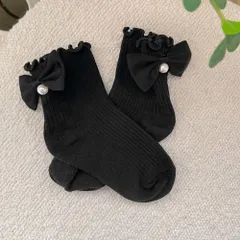 ☆ ブラック ☆ S(10-13cm) ☆ 女の子 フォーマル 靴下 パールリボン gsocks4112 女の子 フォーマル 靴下 パールリボン ソックス フォーマルソックス パール リボン くつした くつ下 クルーソックス クルー キッズ