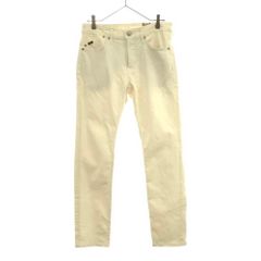 ヤヌーク 日本製 ロゴワッペン スリム テーパードデニムパンツ w30 ホワイト YANUK 刺繍 ジーンズ メンズ