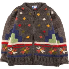 古着 ECUADOR 総柄 HAND KNIT ハンドニット エクアドルニットジップ