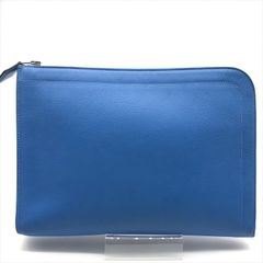 良品 HERMES エルメス レザー ジップ クラッチ バッグ ポーチ ブルー h435