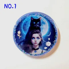 NO.960❤黒猫 睡蓮 虹❤レジンへアゴム ブローチ