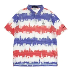 サイズ：L LE COQ GOLF ルコックゴルフ  ロゴ刺繍 半袖ポロシャツ 総柄 ホワイト系 [240101521903] ゴルフウェア メンズ ストスト