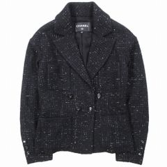 美品 24aw CHANEL シャネル 近年モデル グリッターツイード ジャケット ダブルブレスト ココマーク 40 M 黒 レディース 【中古】 /TNTのサムネイル