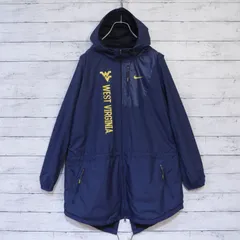 NIKE ナイキ ナイロンジャケット WEST VIRGINIA ウェストバージニア大学 カレッジプリント スウッシュプリント メッシュライナー M-65 フィッシュテール パッカブル フード WOMEN'S L ネイビー イエロー 紺 黄色 20202554