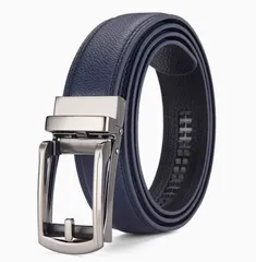 ベルト メンズ オート ロック レザー 牛革 紳士 穴無し ビジネス スーツ カジュアル (ネイビー) [並行輸入品] [ネイビー]