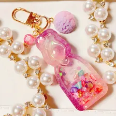 夜桜ラムネシェイカー◆シェイカーキーホルダー さくら お花見 桜餅 ピンク 紫 パープル キラキラ ホログラム ラメ オイル シャカシャカ チャーム ビーズ 花びら フェイクスイーツ アイスクリーム かわいい プレゼント しぇりるのシェイカー