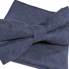 蝶ネクタイ ポケットチーフ セット ネイビー コットン 前撮り 結婚式 紺