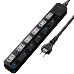 SAYBOUR 電源タップ 雷ガード 個別スイッチ 節電タップ おしゃれ省エネ ACコンセント 6個口LED PSE認証済 延長コード (1m, ブラック)