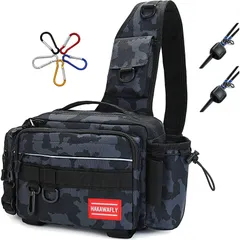 【特売】HAKAWAFLY フィッシングバッグ5WAY ロッドベルト２点とカラビナ5点付き 釣りバッグ 防水 タックルバッグ 多機能 大容量 ランガンバッグ （ブラック、カーキ迷彩、ネイビー迷彩）