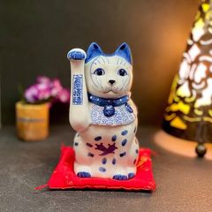 ヴィンテージ　瀬戸焼　打出の小槌招き猫　寝ころび招き猫　招き猫　美の壺 ok-0100-ss1.jpg