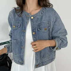 デニムジャケット レディース ノーカラー ジャケット Gジャン デニム ノーカラーデニムジャケット ノーカラージャケット デニムブルゾンCYB347特価アイテム
