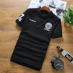 Lサイズ【刺繍 半袖 シャツ 黒】メンズ トップス 刺繍 半袖 ポロシャツ ゴルフウェア 半袖 カジュアル おしゃれ 夏服 春服 人気