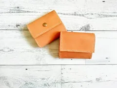 本革ミニ財布（ナチュラルブラウン） 手のひらサイズ ボックス型小銭入れ 小さい財布　３つ折り財布　レザーウォレット