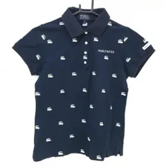 パーリーゲイツ 半袖ポロシャツ ネイビー×白 カート総柄刺しゅう コットン100％ レディース 1(M) ゴルフウェア PEARLY GATES