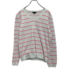 コットン混紡 TOMMY HILFIGER ニット セーター レディース M ホワイト ネオンピンク ボーダー 古着卸 アメリカ仕入 a612-6093